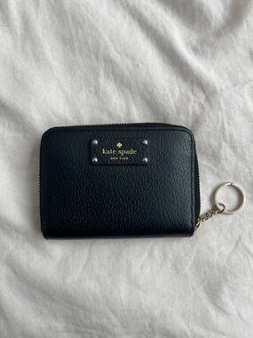 kate spade black leather zip card case with key ring